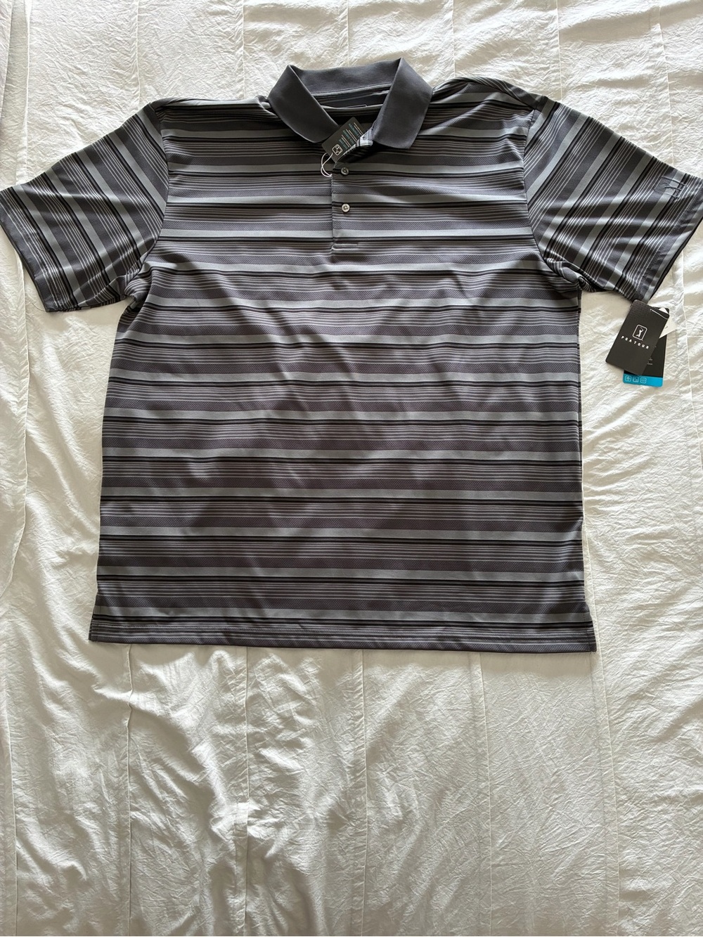 PGA Tour Black and Gray Striped Men's Polo